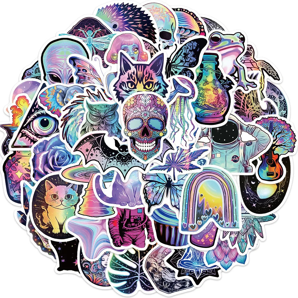 Sticker-Set - 50 Laser-Cartoon Psychedelisch