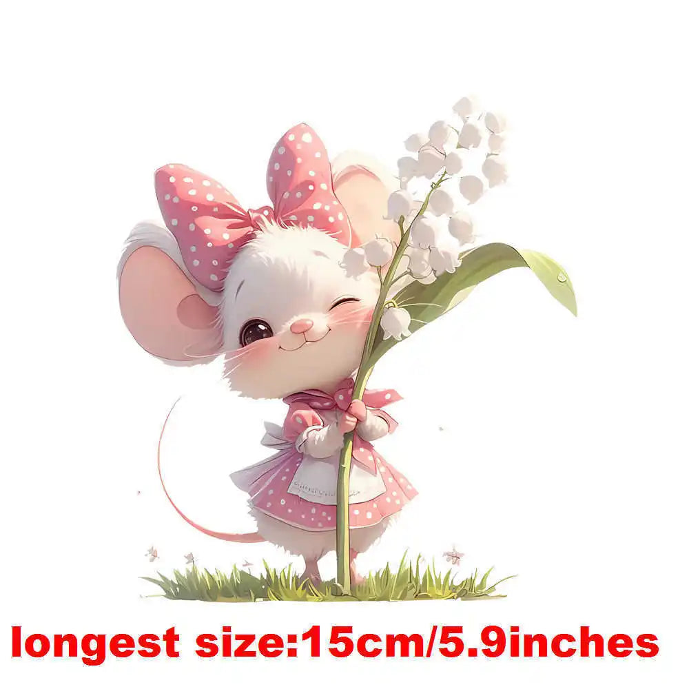 Bügelaufkleber - 15cm Maiglöckchen mit Maus