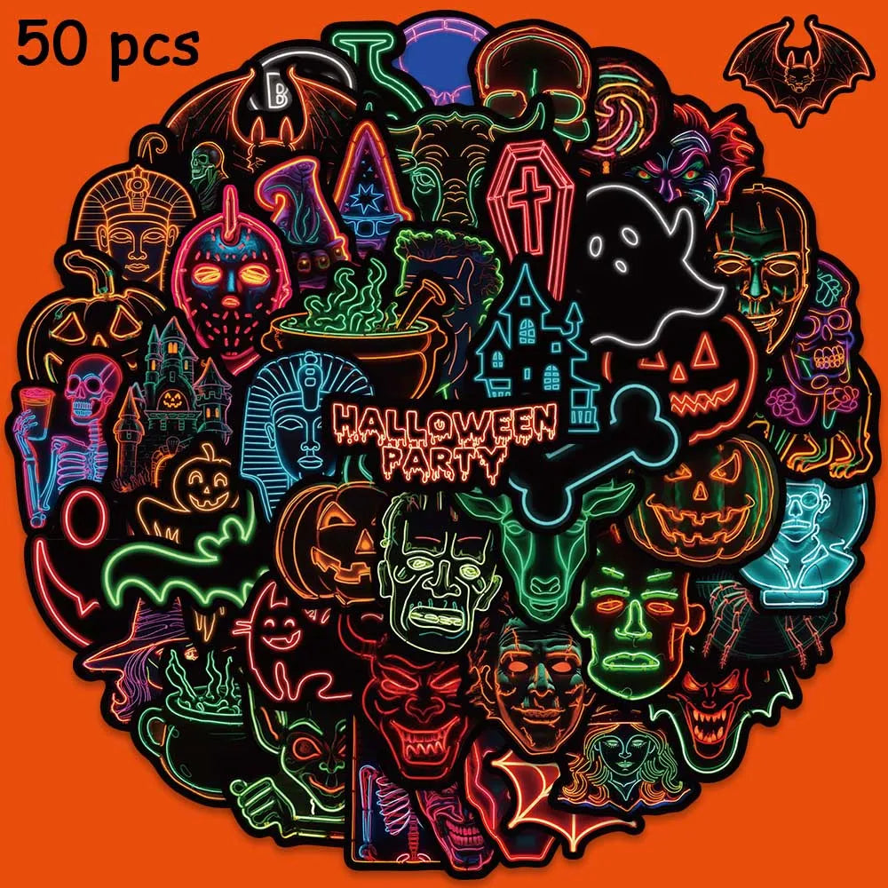 Sticker‑Set - Horror Halloween Neon‑Sticker (50 Stk.)
