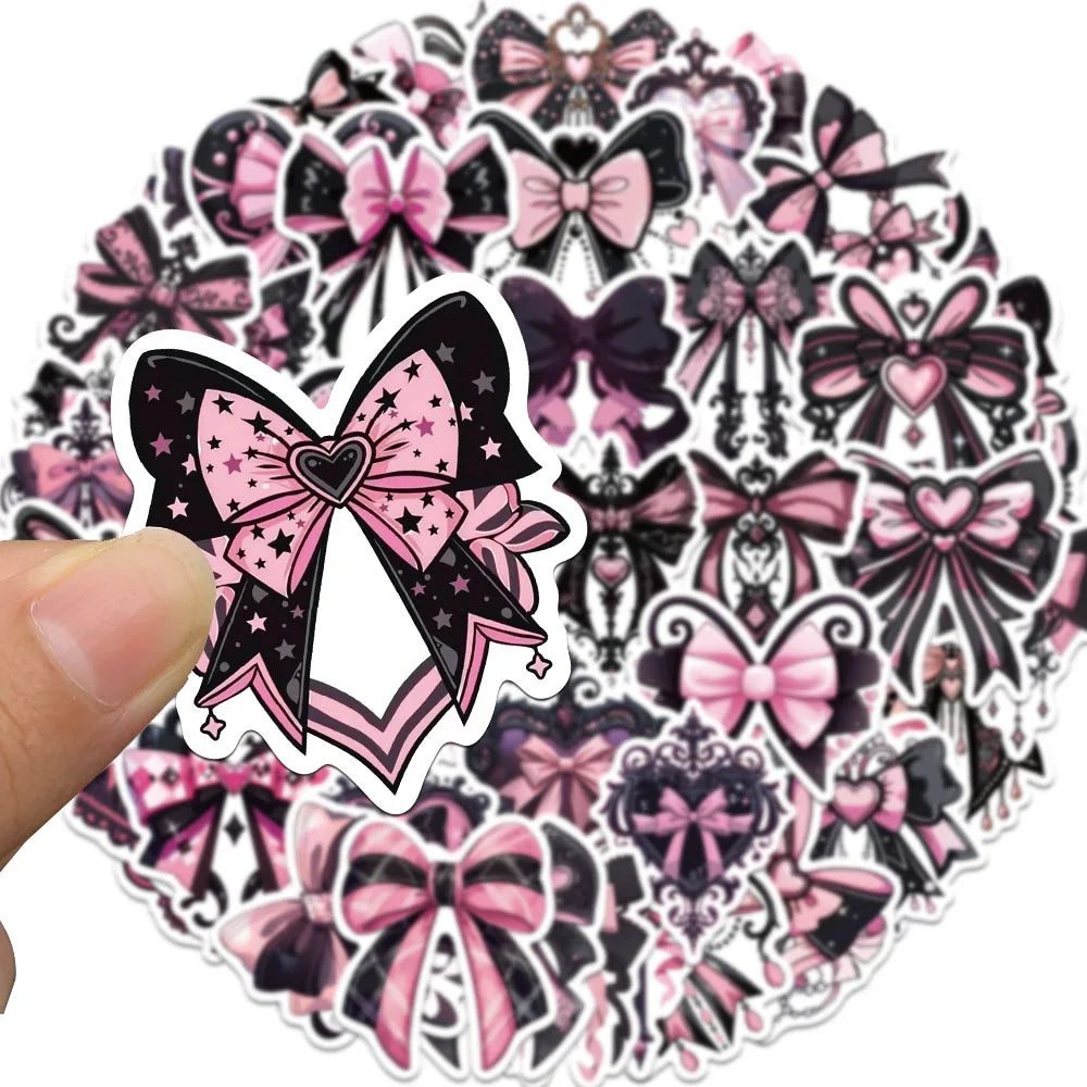 Sticker‑Set - Gothic Schleifen Sticker Schwarz / Rot (10‑50 Stk.)