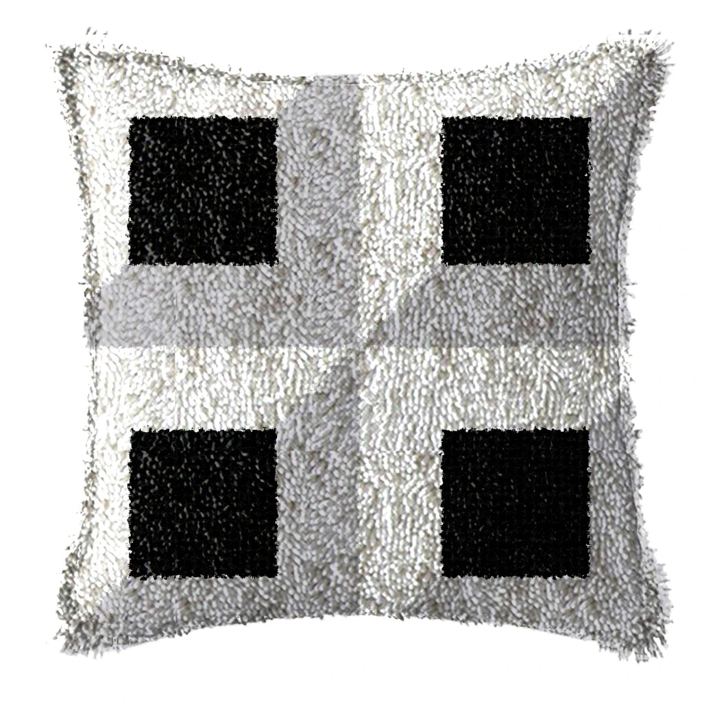 Knüpfset - Retro‑Karo & Datura Blumen Knüpfteppich