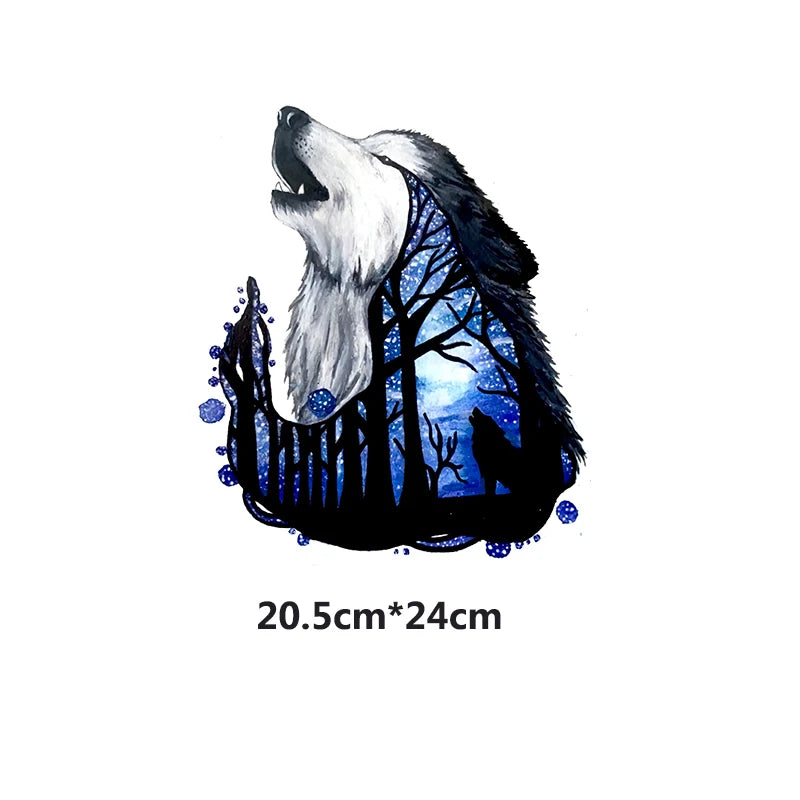 Bügelaufkleber - Nachthimmel mit Wolf (Thermoklebend)