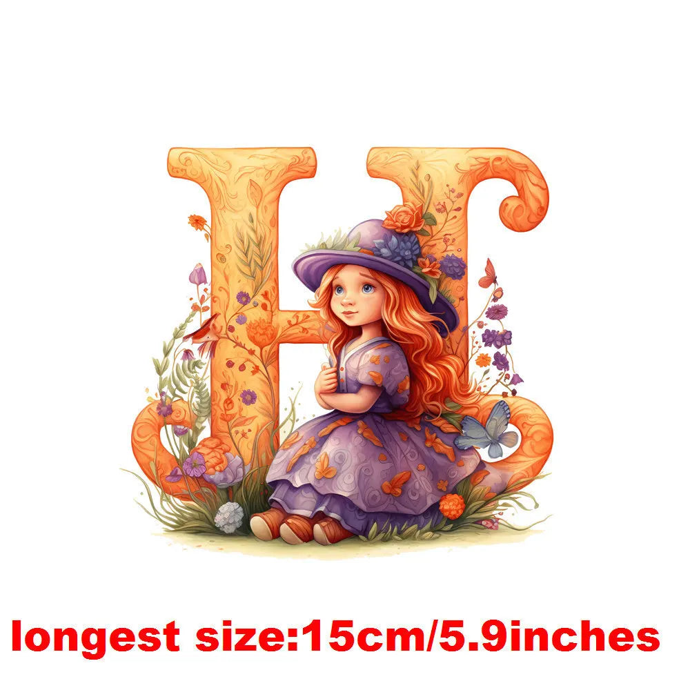 Bügelaufkleber - 15cm Alphabet-Elfen A-Z