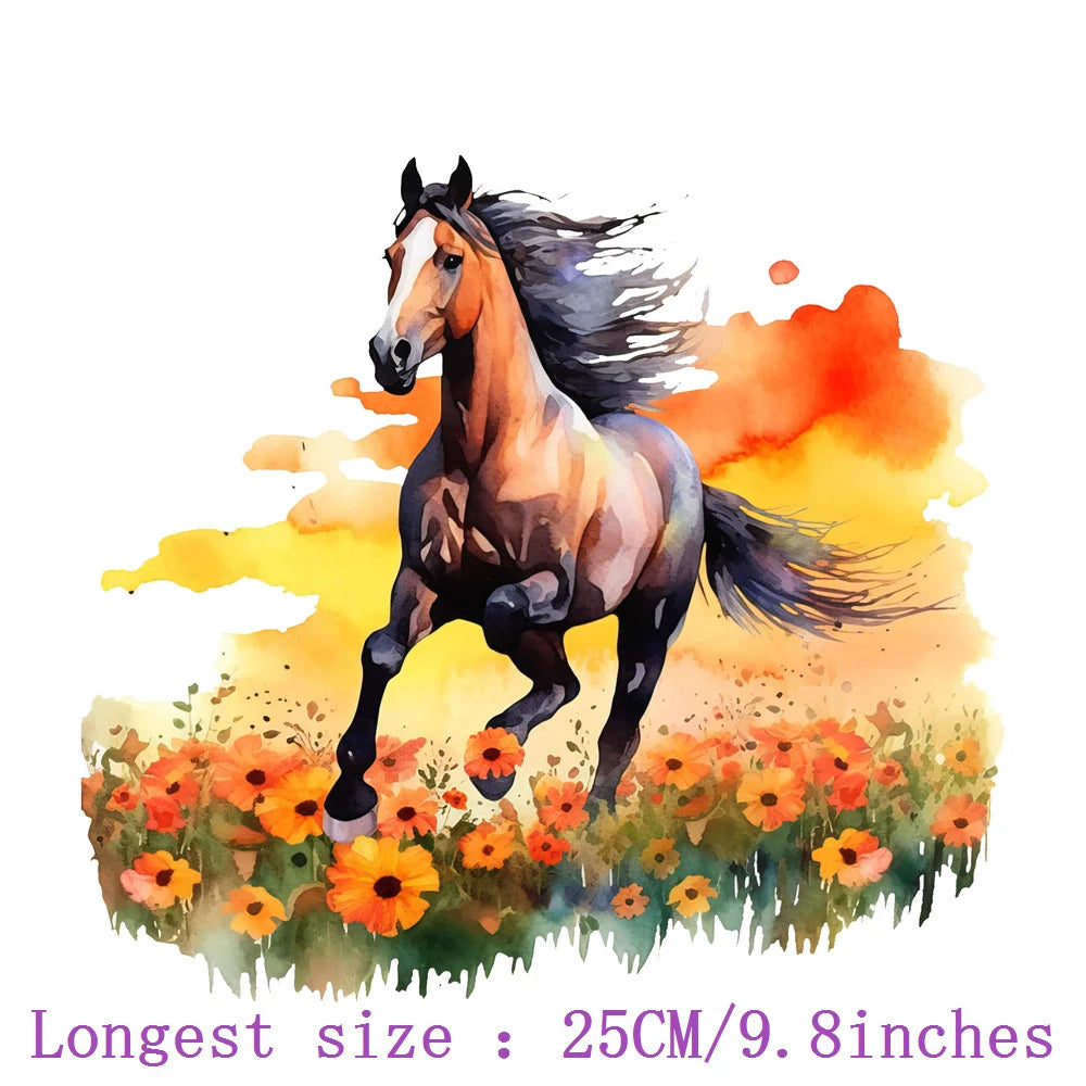Bügelaufkleber - 25cm Blumen und Pferd