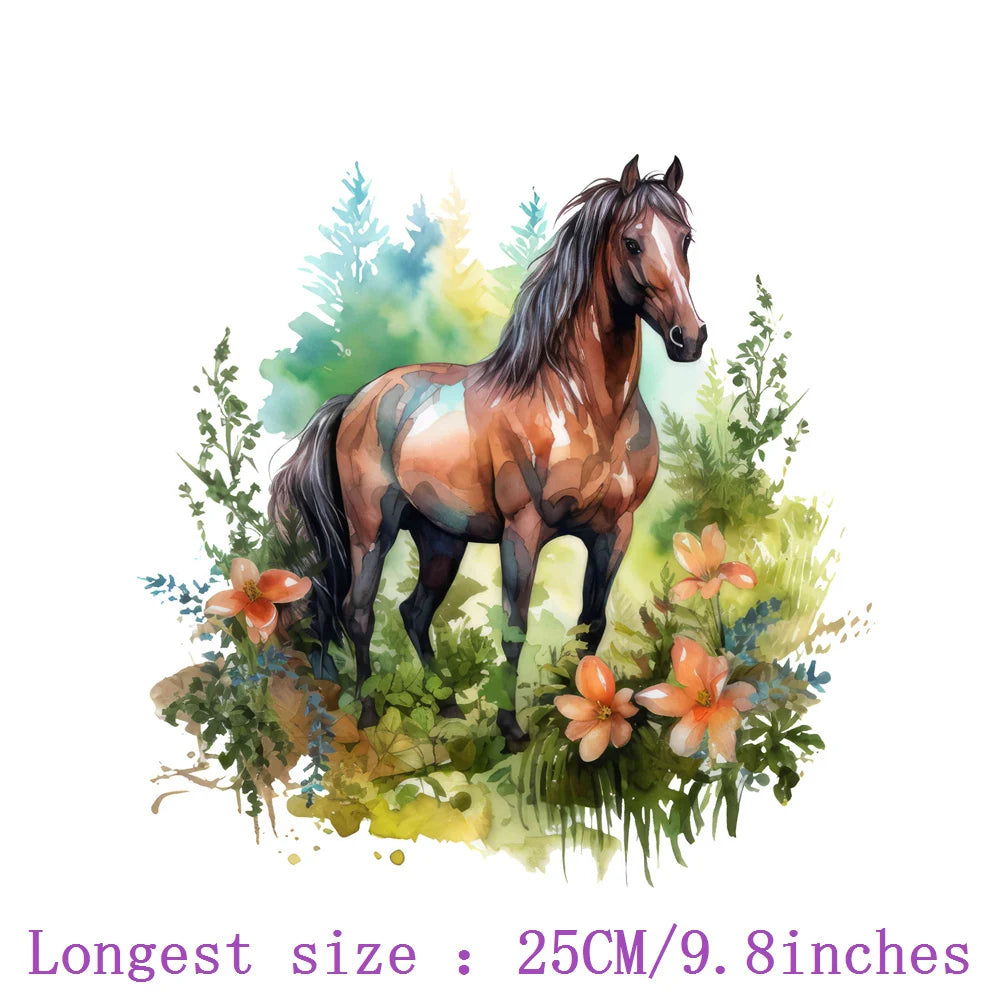 Bügelaufkleber - 25cm Blumen und Pferd
