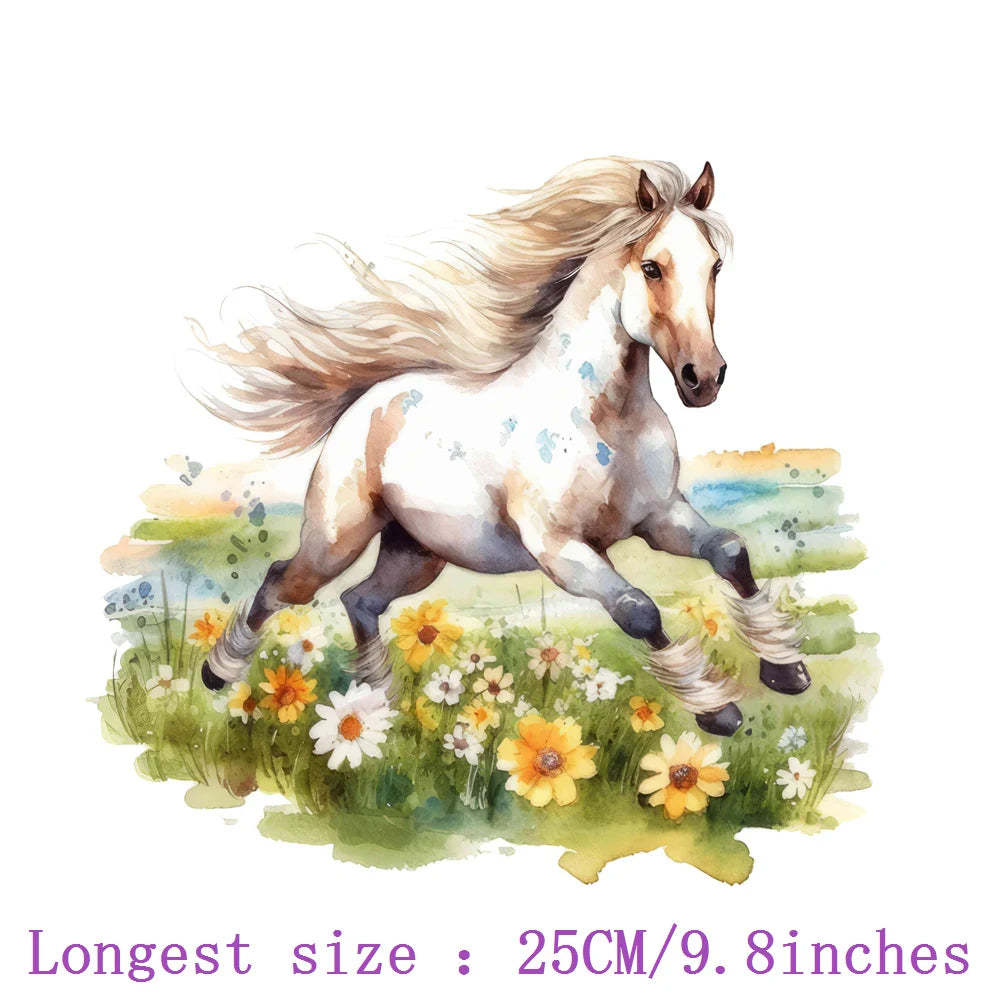 Bügelaufkleber - 25cm Blumen und Pferd