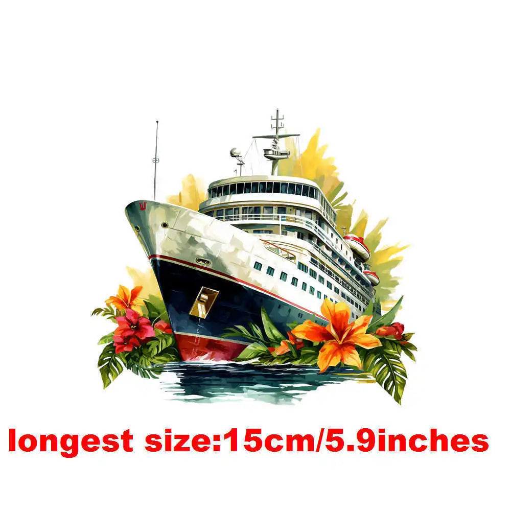 Bügelaufkleber - 15cm Blumendampfschiff