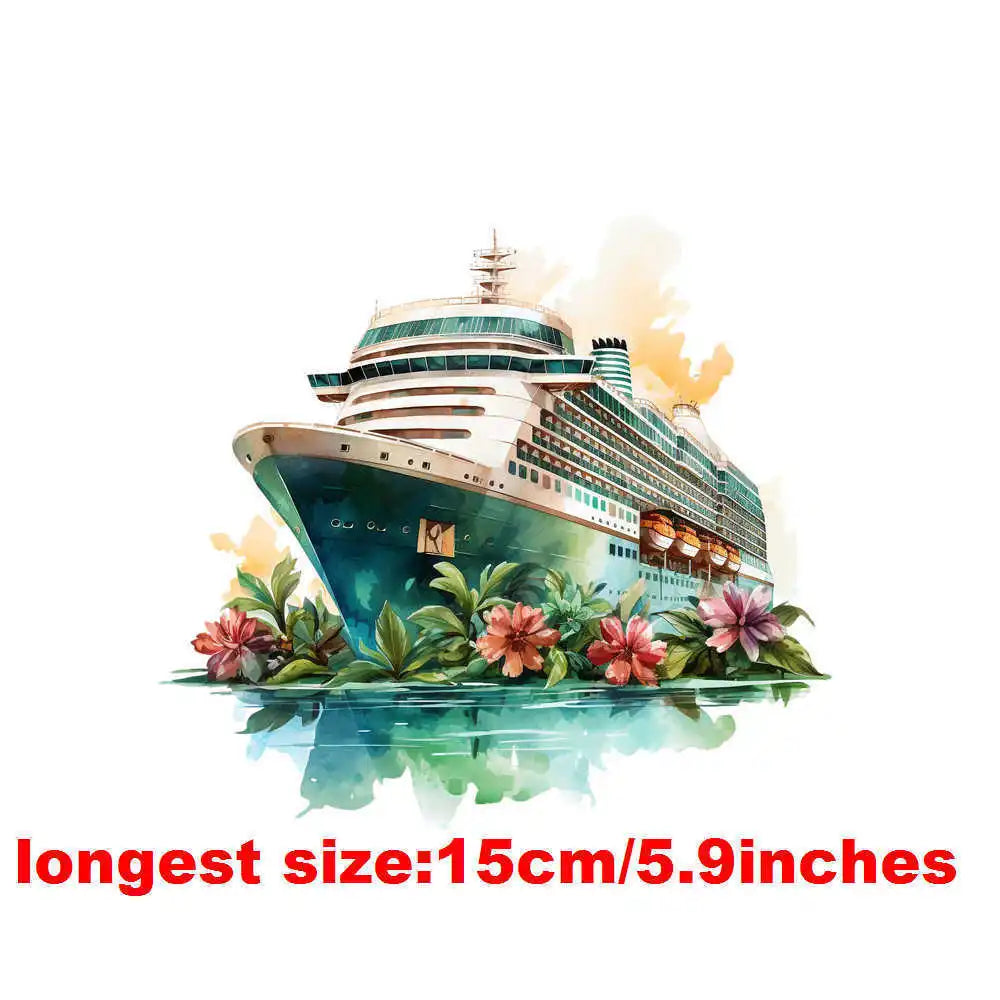 Bügelaufkleber - 15cm Blumendampfschiff