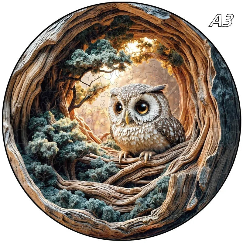 3D Holz-Puzzle - Höhleneule und Igel