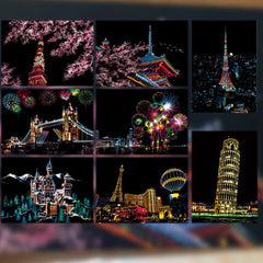 Kratzbild-Set - 20×14cm Weltsehenswürdigkeiten