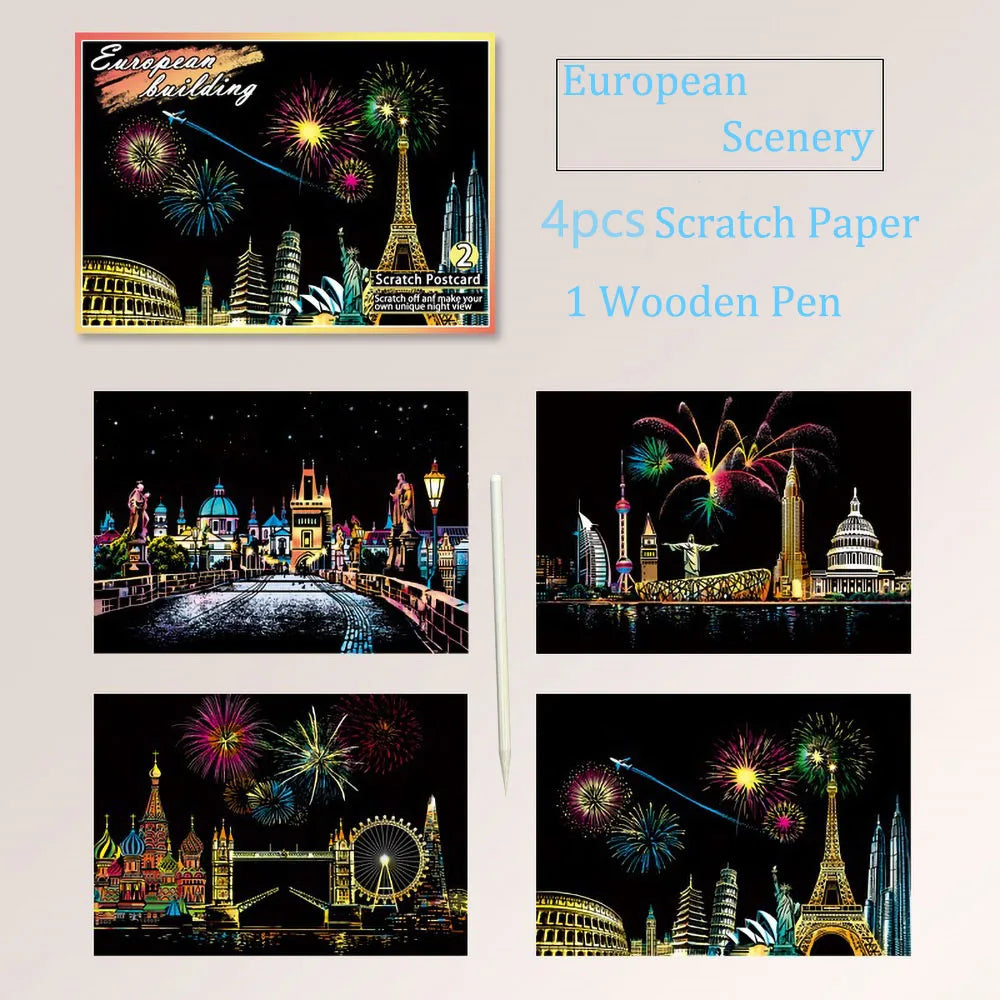 Kratzbild-Set - 20×14cm Weltsehenswürdigkeiten