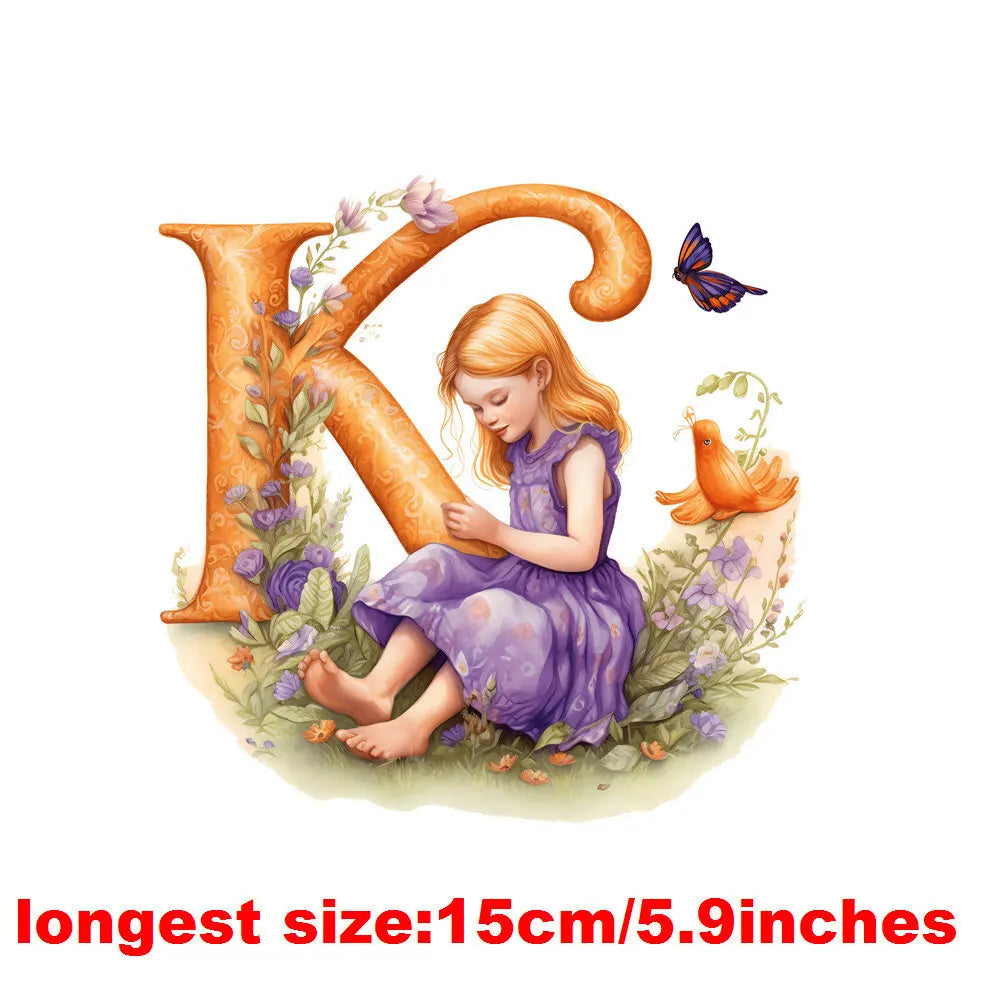 Bügelaufkleber - 15cm Alphabet-Elfen A-Z