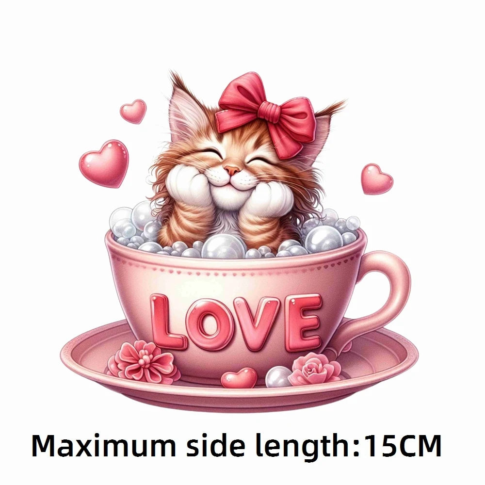 Bügelaufkleber - 15cm Katze in Tasse