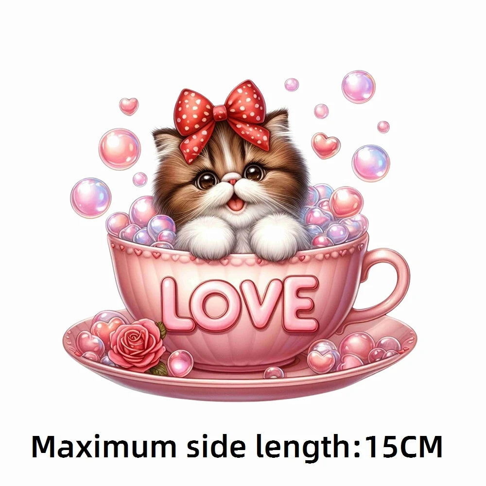 Bügelaufkleber - 15cm Katze in Tasse