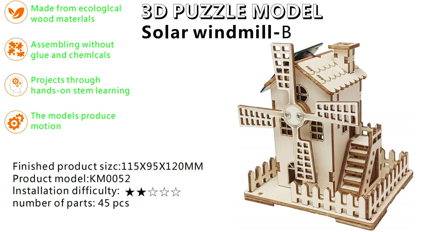3D Holz-Puzzle - Solar-Windmühle