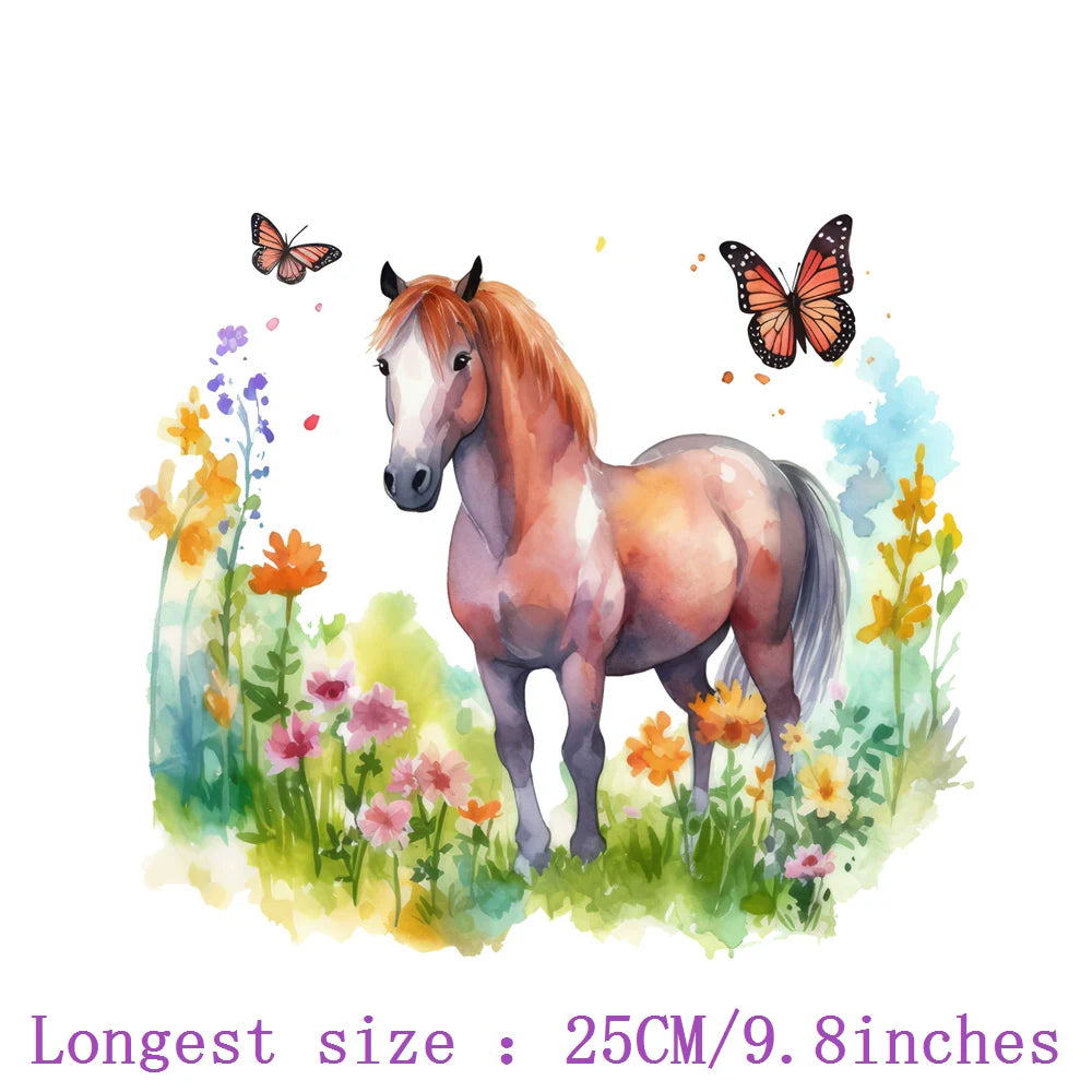 Bügelaufkleber - 25cm Blumen und Pferd
