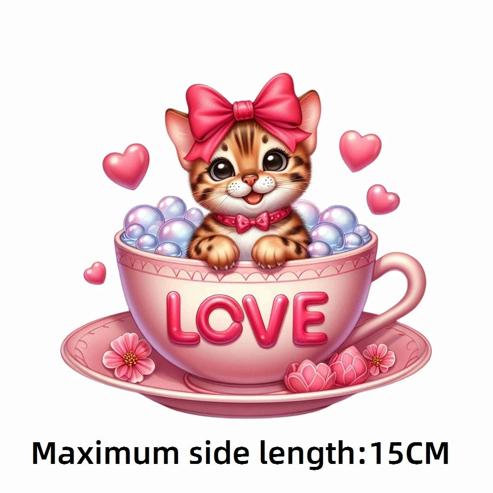 Bügelaufkleber - 15cm Katze in Tasse