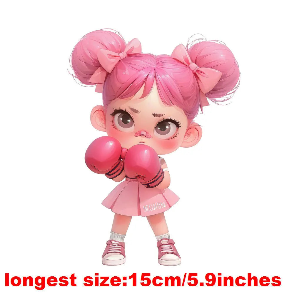 Bügelaufkleber - 15cm Boxendes Mädchen