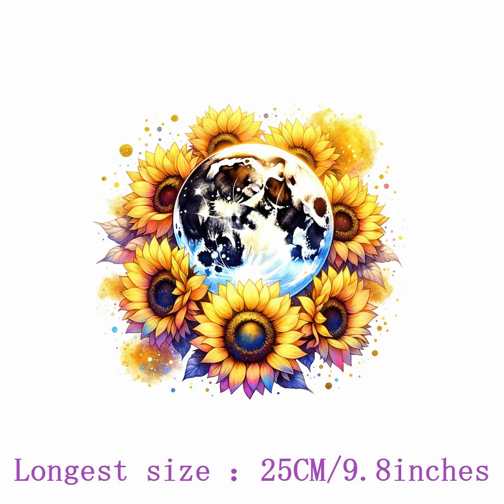 Bügelaufkleber - Mystischer Mond mit Blumen