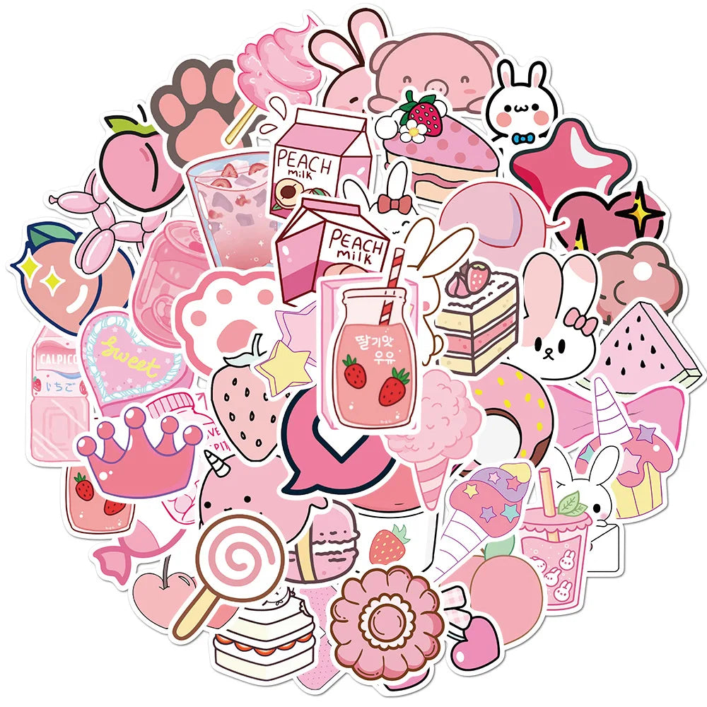 Sticker-Set - 50 Niedliche Rosa