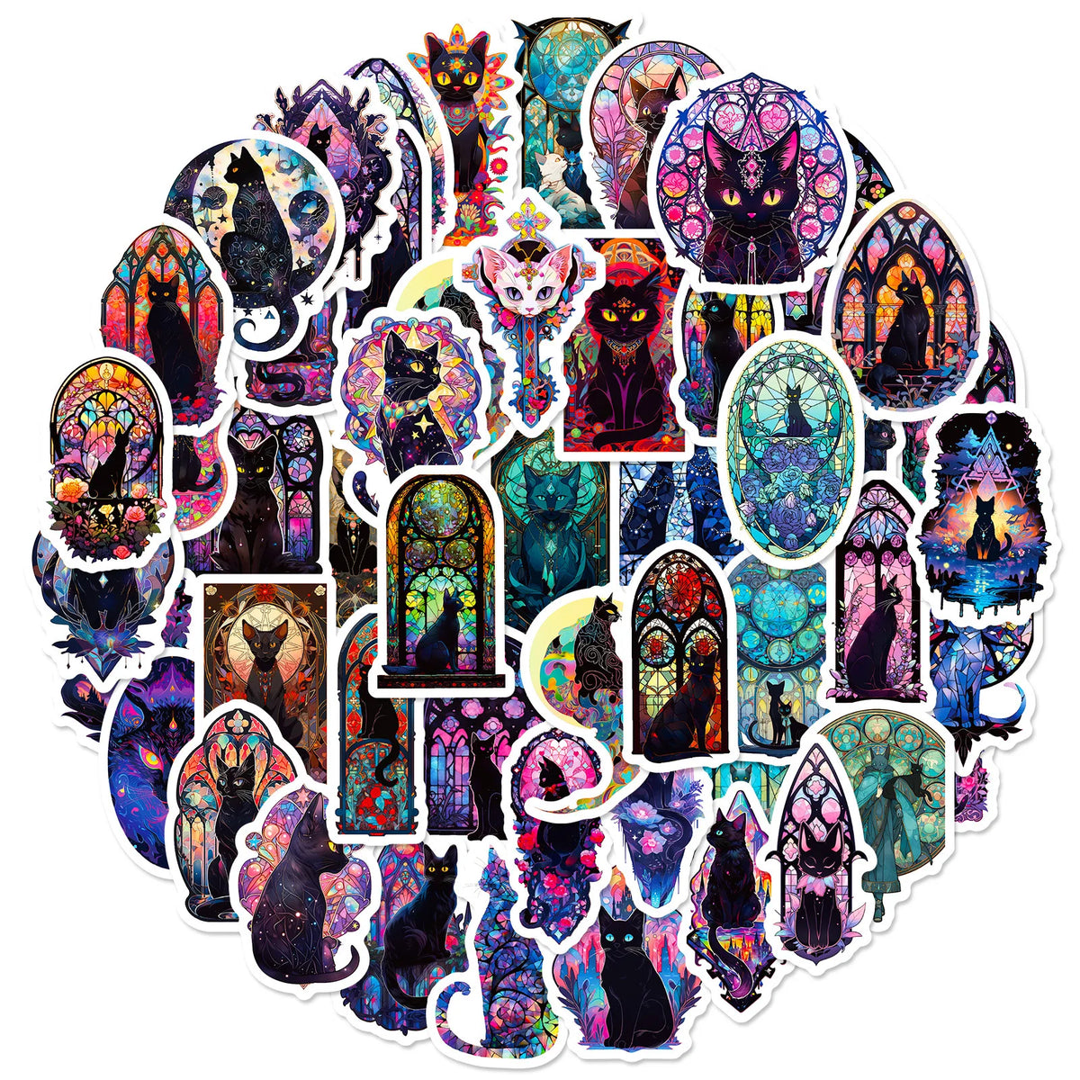 Sticker-Set - 50 Schwarze Katzen Gothic