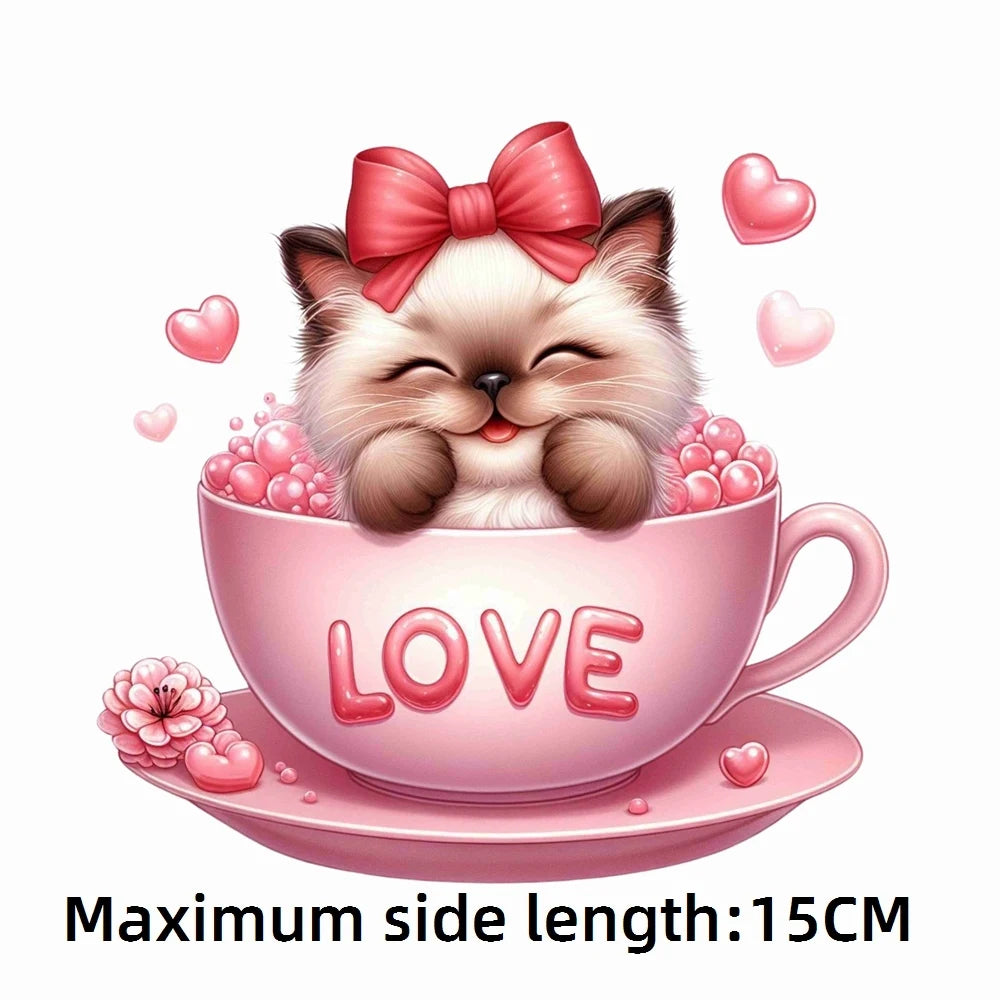 Bügelaufkleber - 15cm Katze in Tasse
