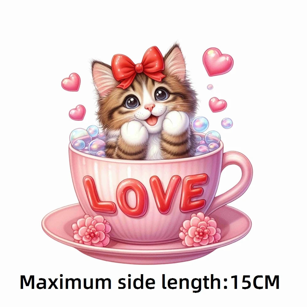 Bügelaufkleber - 15cm Katze in Tasse