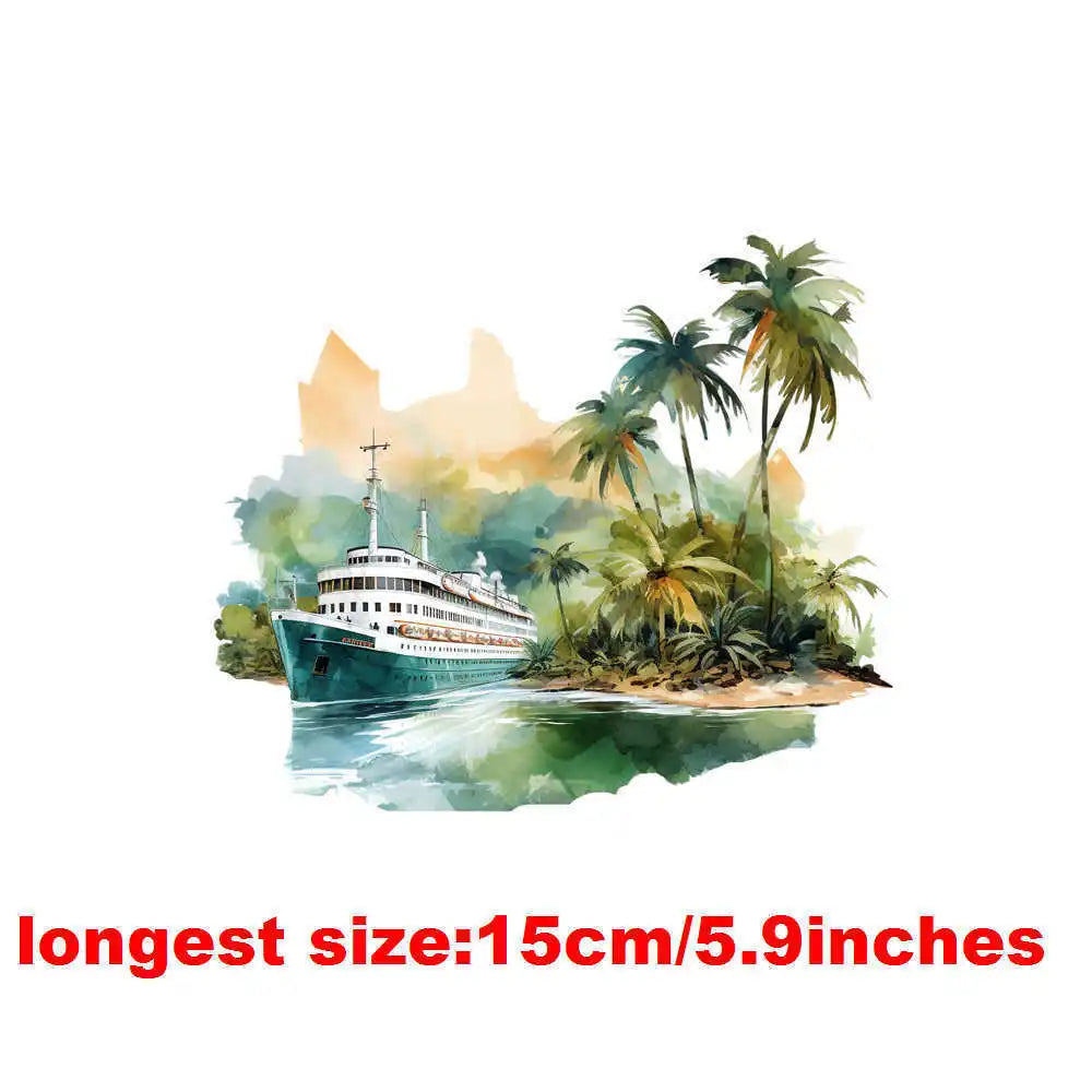 Bügelaufkleber - 15cm Blumendampfschiff