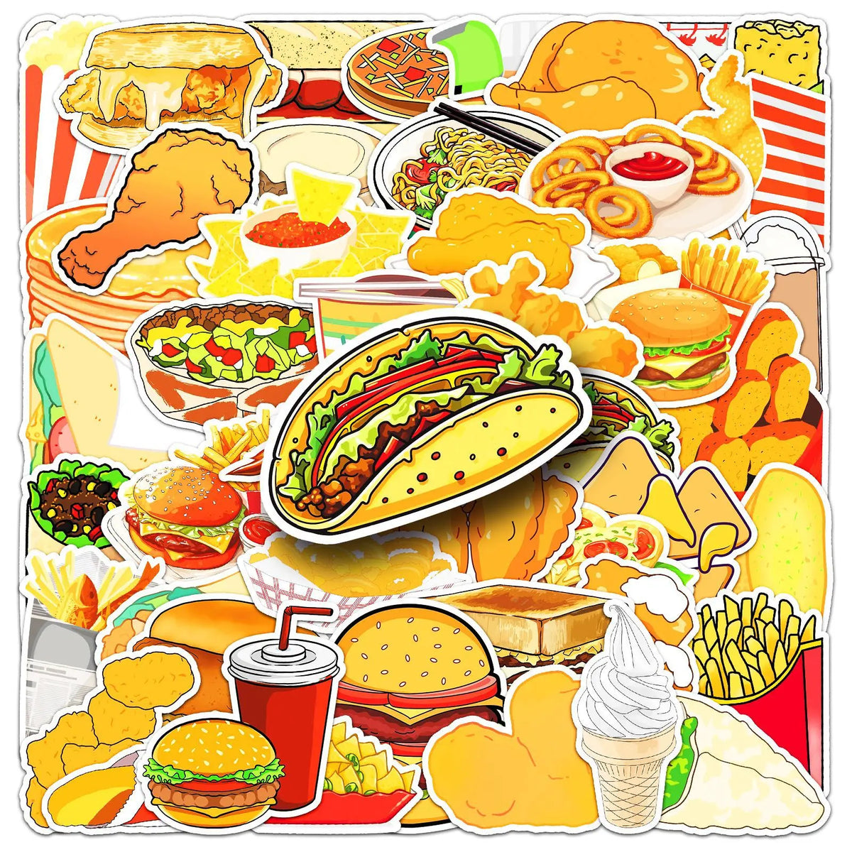 Sticker‑Set - Fast‑Food Sticker Hähnchen & Burger (10‑50 Stk.)