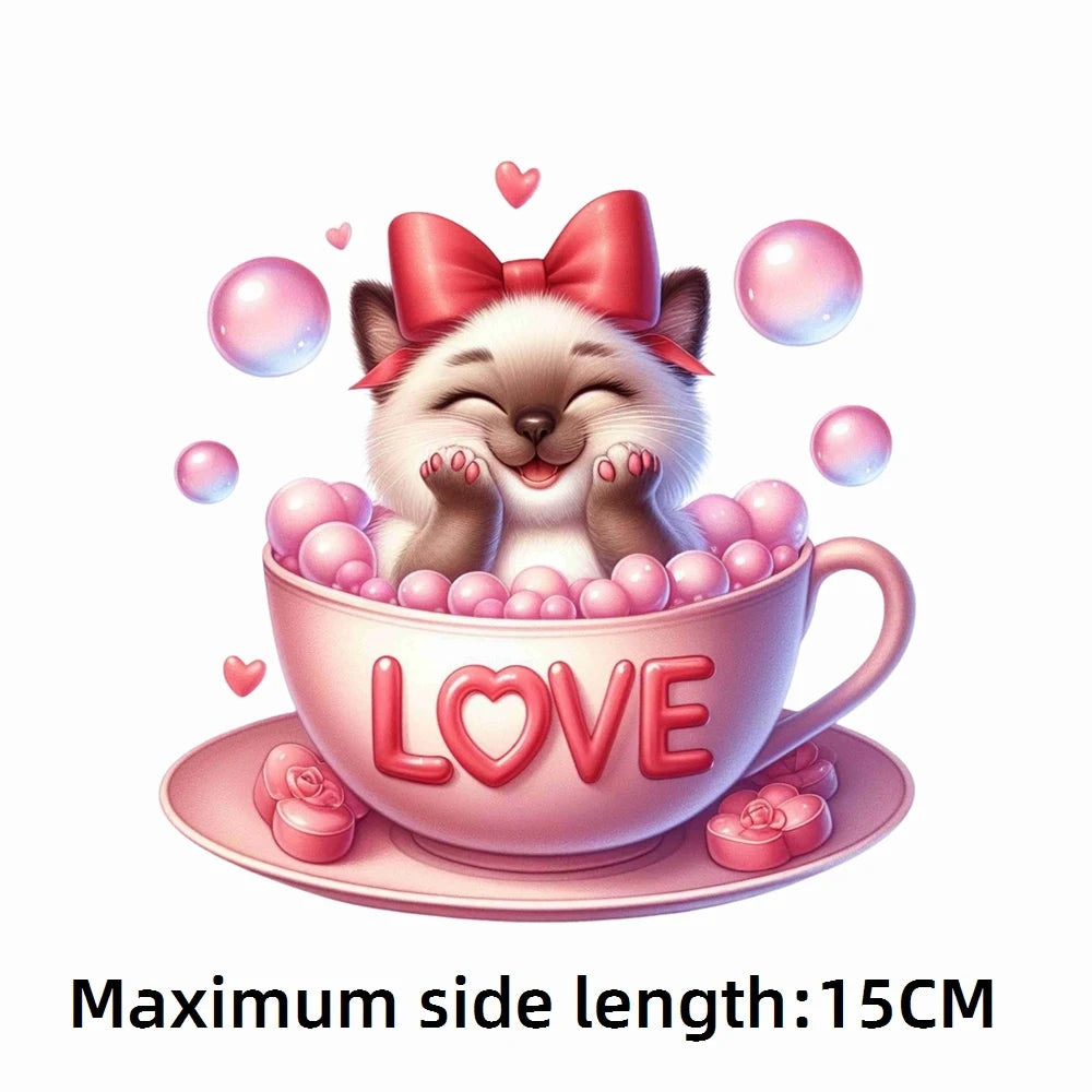 Bügelaufkleber - 15cm Katze in Tasse