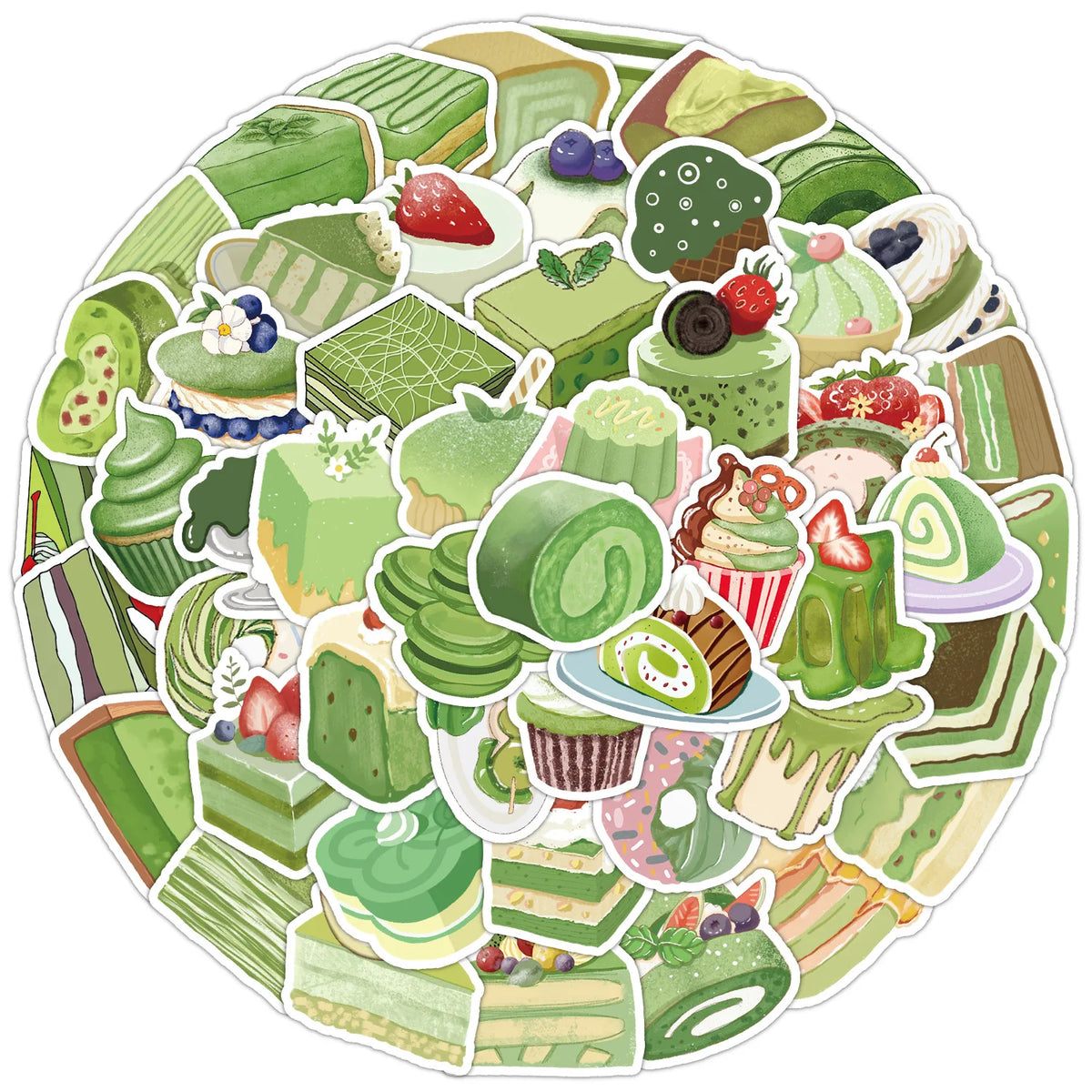Sticker‑Set - Dessert‑Sticker Matcha Kuchen (10‑50 Stk.)