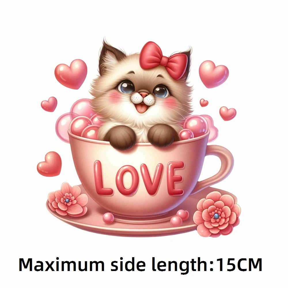 Bügelaufkleber - 15cm Katze in Tasse