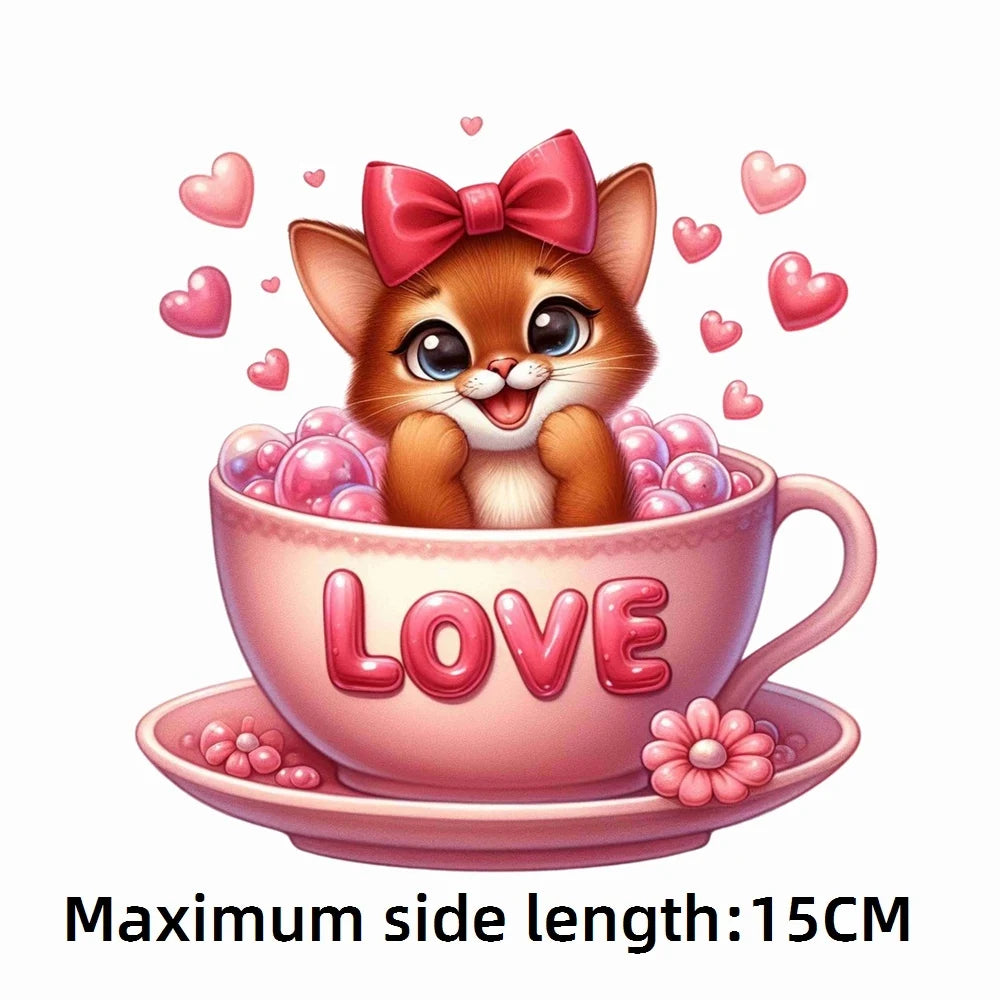 Bügelaufkleber - 15cm Katze in Tasse