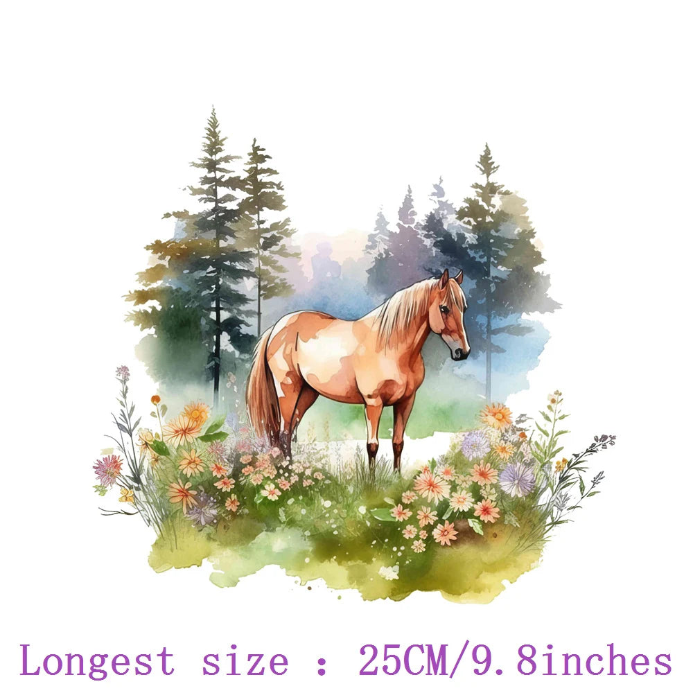 Bügelaufkleber - 25cm Blumen und Pferd