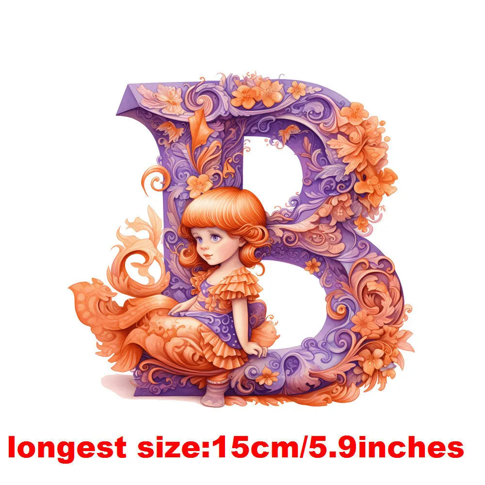 Bügelaufkleber - 15cm Alphabet-Elfen A-Z
