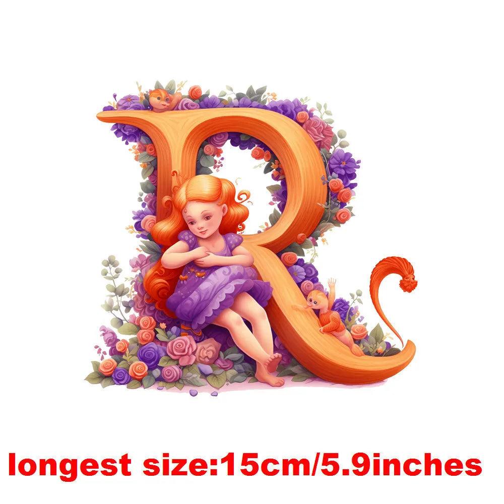 Bügelaufkleber - 15cm Alphabet-Elfen A-Z