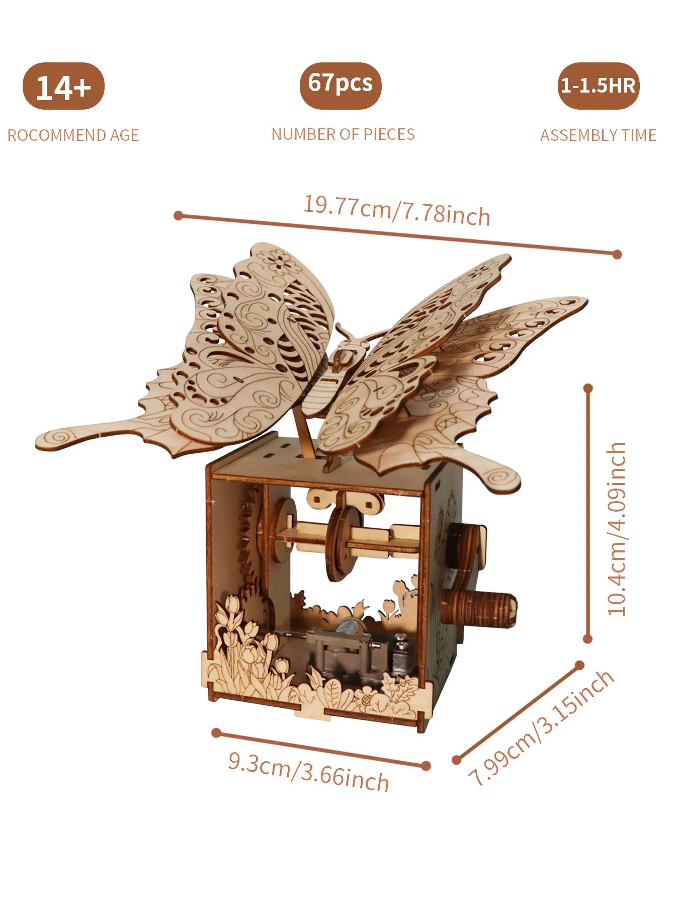 3D Holz-Puzzle - Schmetterling Spieluhr