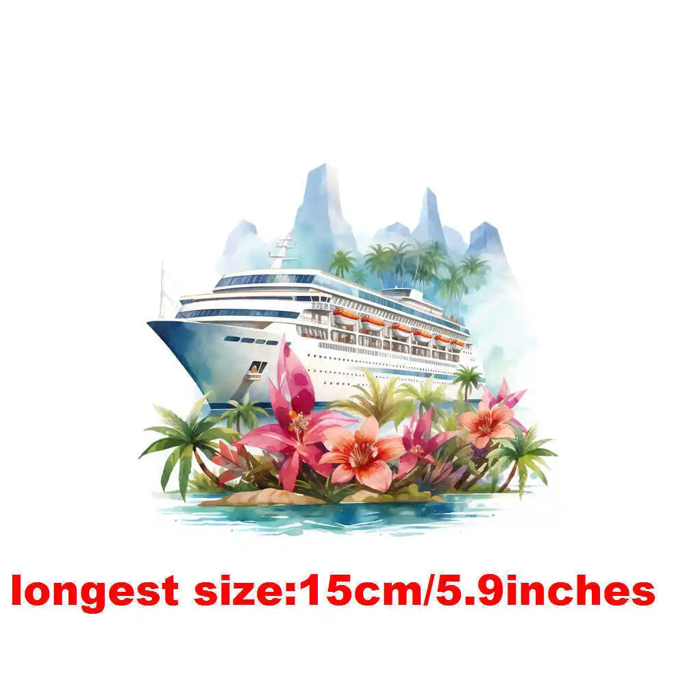 Bügelaufkleber - 15cm Blumendampfschiff