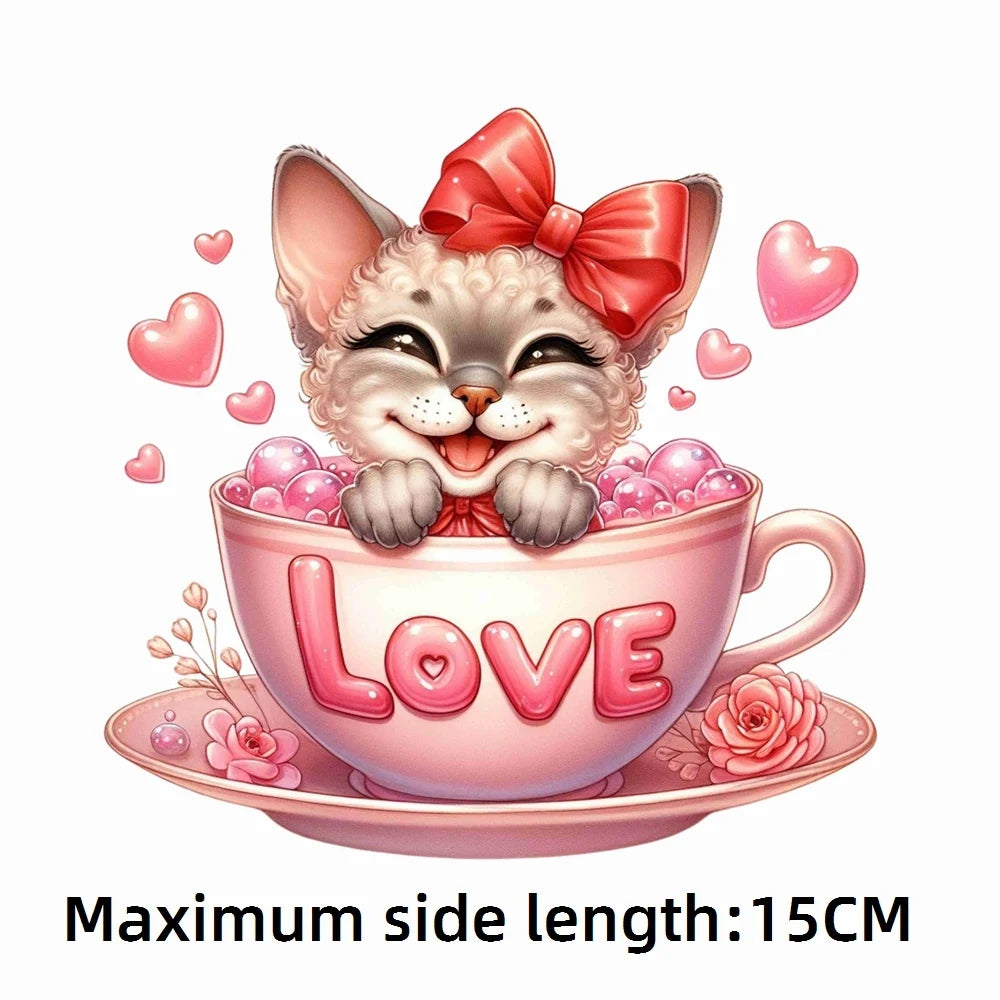 Bügelaufkleber - 15cm Katze in Tasse