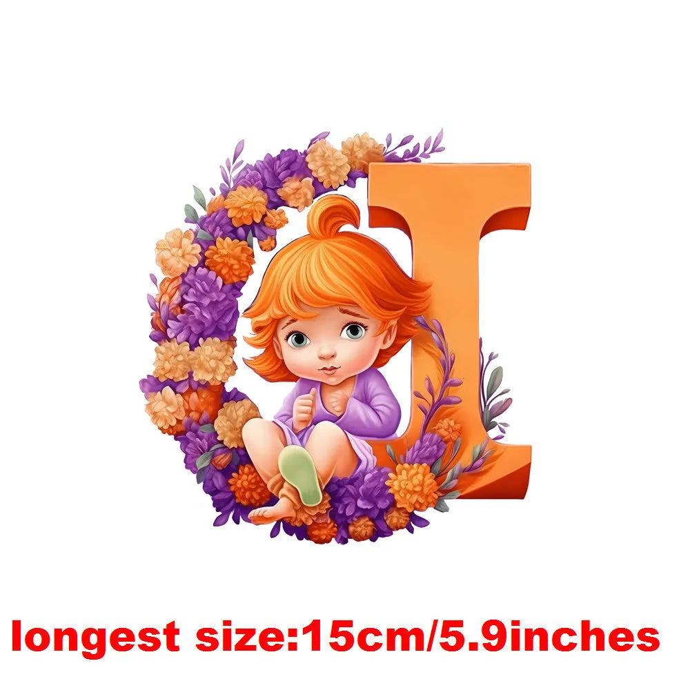 Bügelaufkleber - 15cm Alphabet-Elfen A-Z