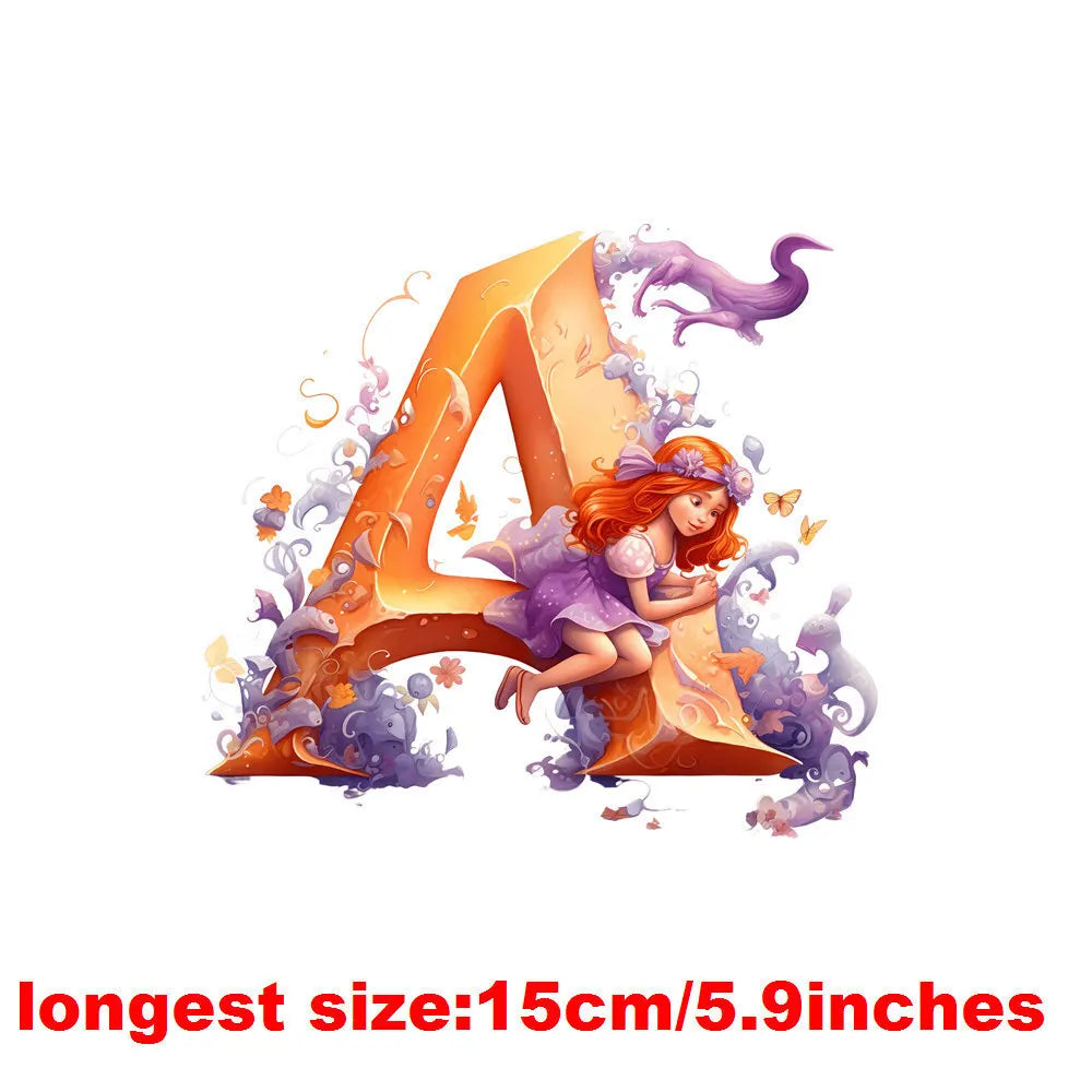 Bügelaufkleber - 15cm Alphabet-Elfen A-Z