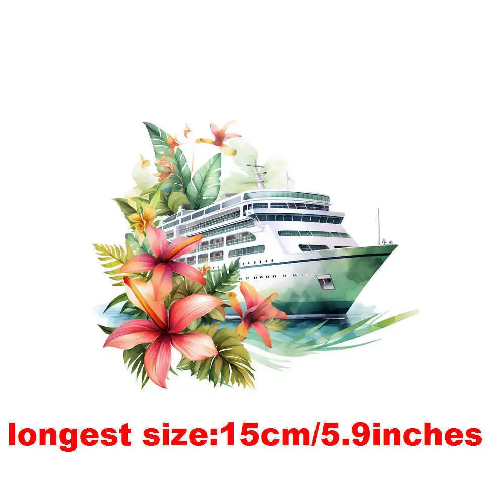 Bügelaufkleber - 15cm Blumendampfschiff