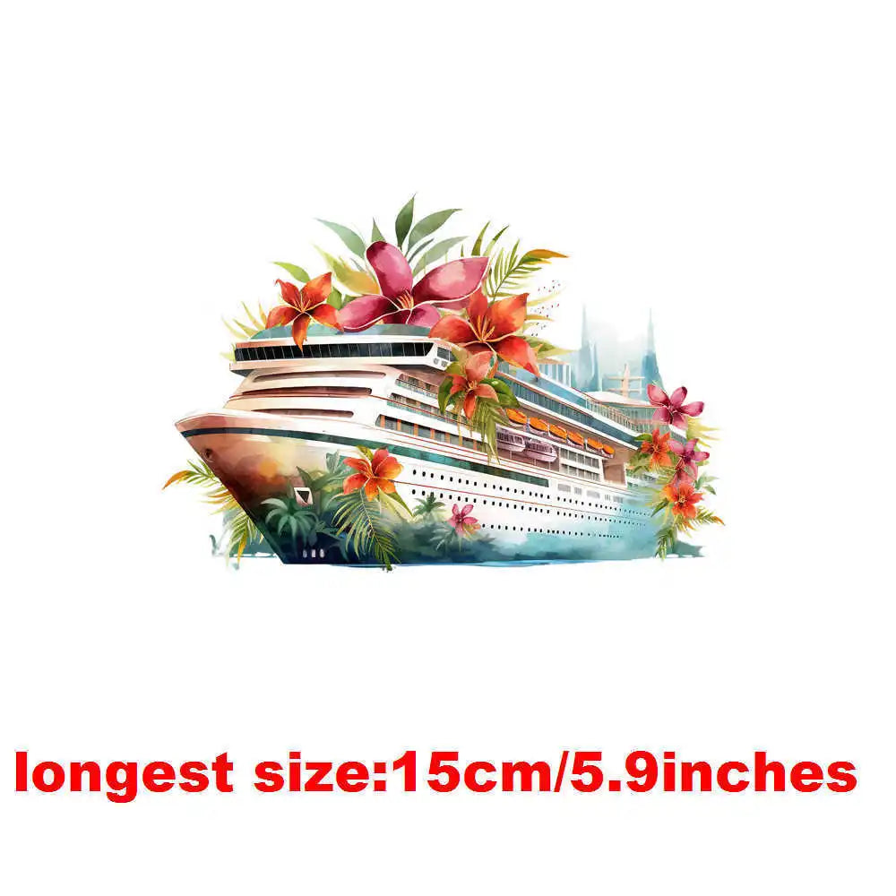 Bügelaufkleber - 15cm Blumendampfschiff