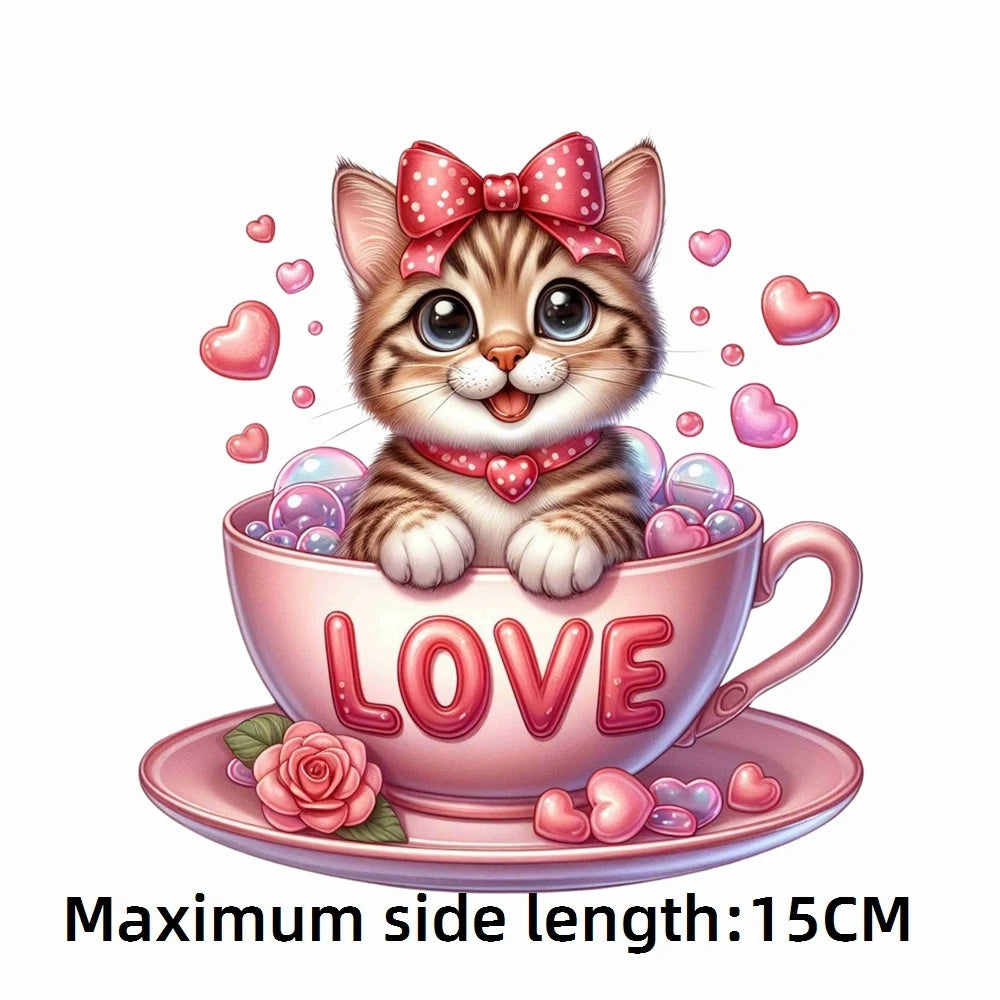 Bügelaufkleber - 15cm Katze in Tasse