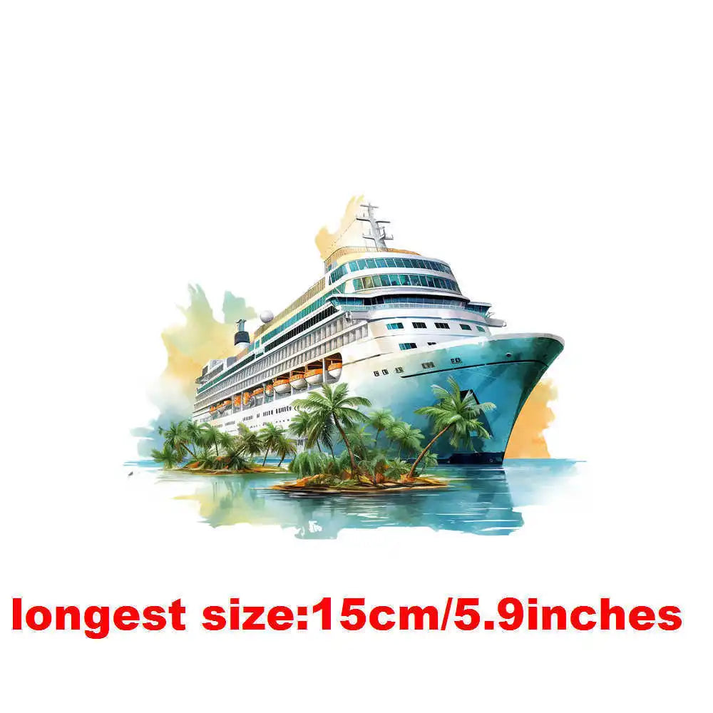 Bügelaufkleber - 15cm Blumendampfschiff