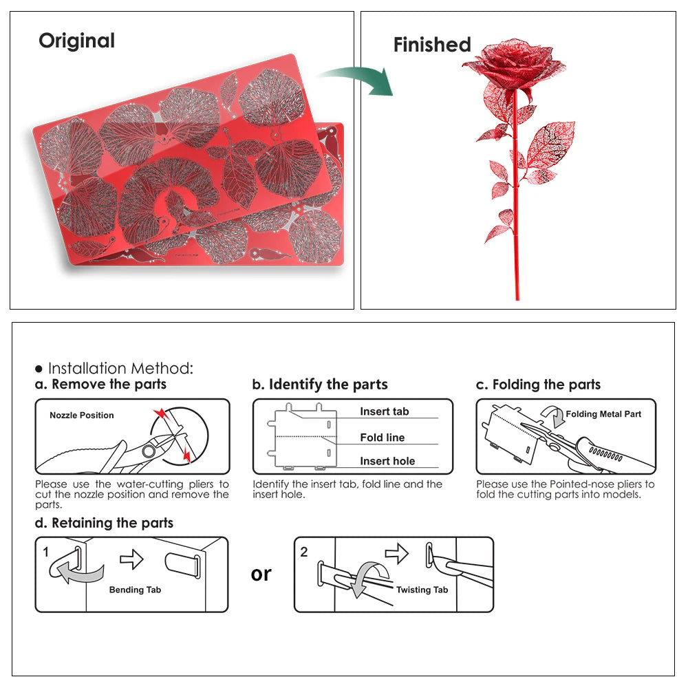 3D Metall-Puzzle - Goldene Rose
