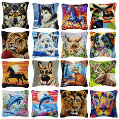 Knüpfset - Pferd‑Tiger‑Wolf Stick‑ & Knüpfkissen‑Set