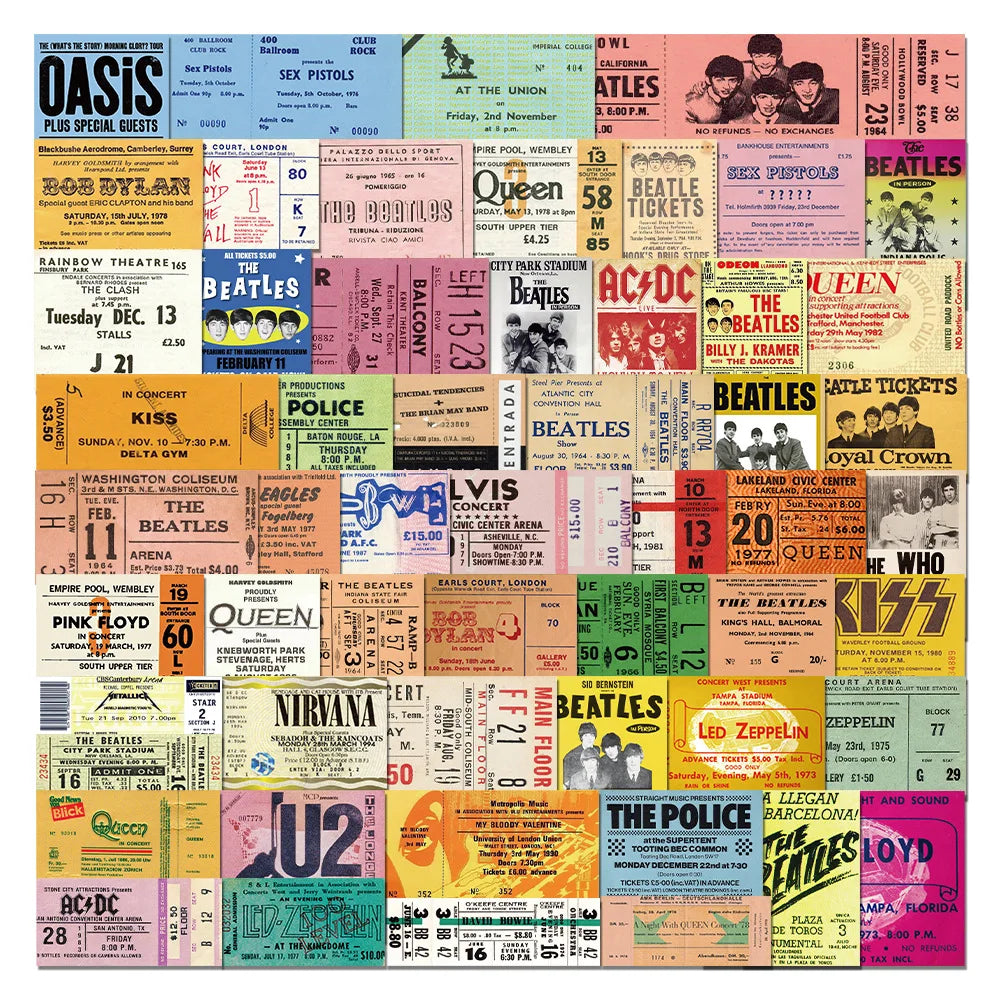 Sticker-Set - 55 Retro Rockband-Tickets