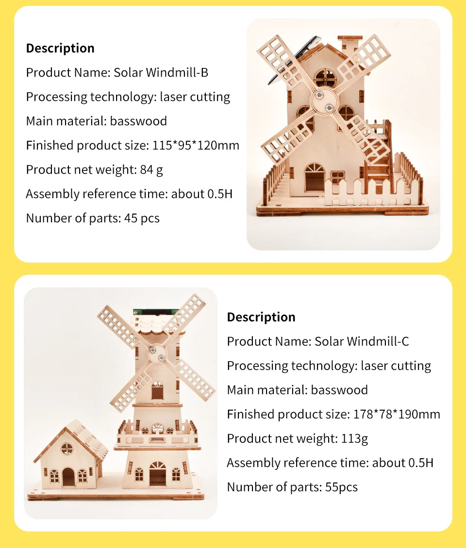 3D Holz-Puzzle - Solar-Windmühle