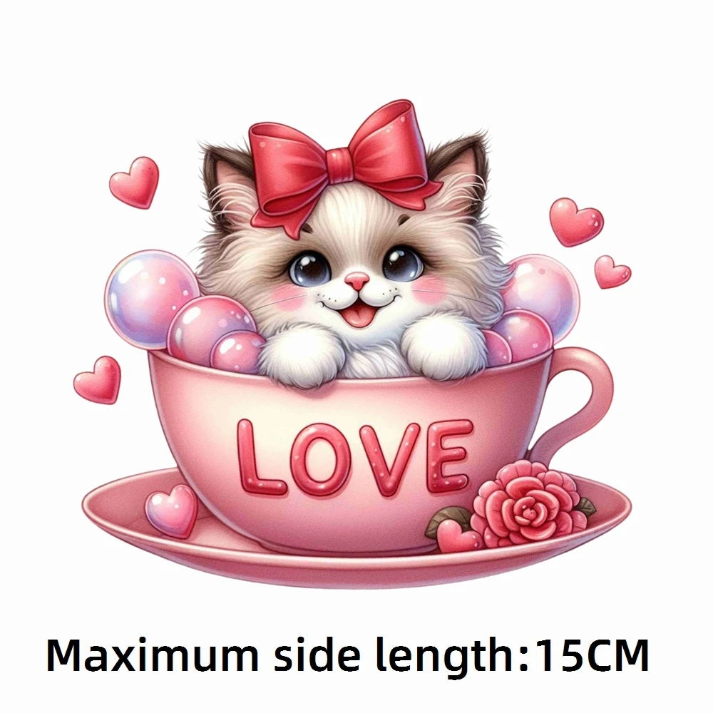 Bügelaufkleber - 15cm Katze in Tasse